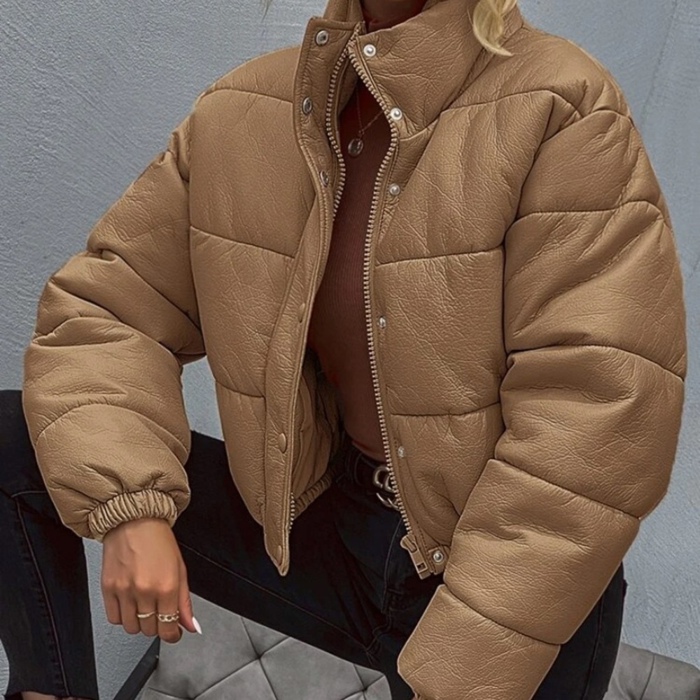Funnel neck zip up puffer jacket